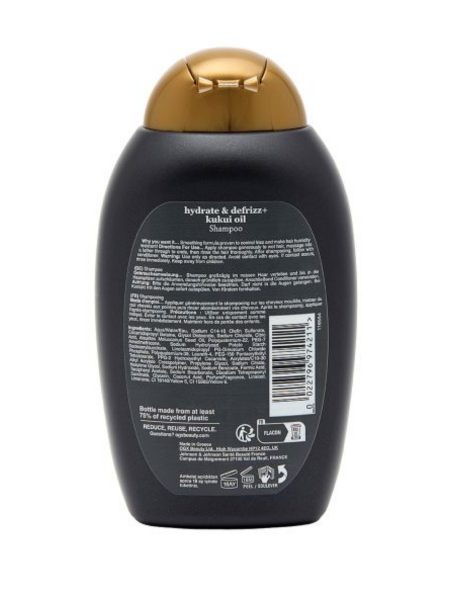 Шампунь для увлажнения и гладкости волос с маслом ореха Кукуи OGX Hydrate+Defrizz Kukui Oil Shampoo, 385 ML